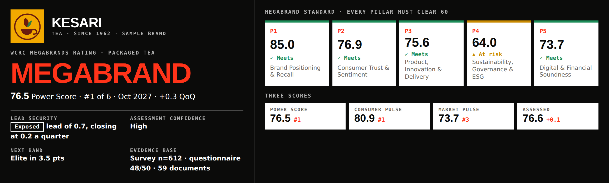 Brand assessment screen from the fictional MegaBrands sample dashboard