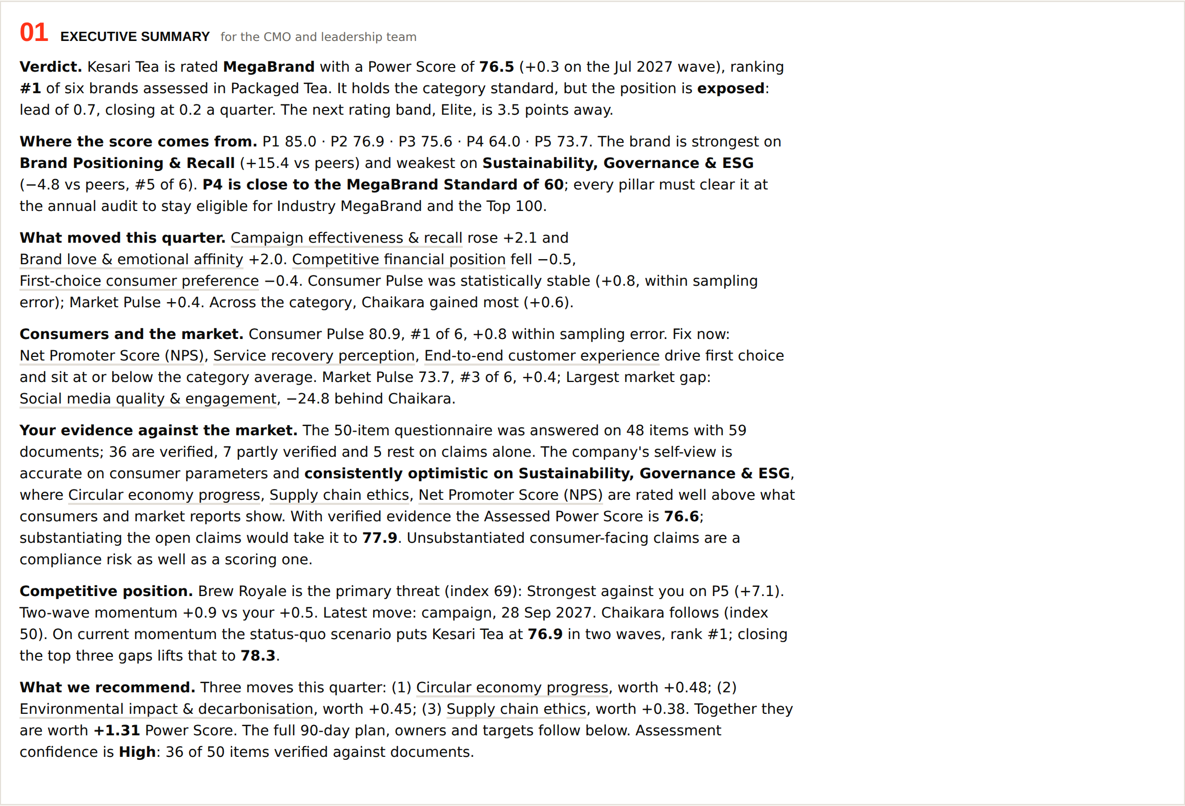 Executive summary screen from the fictional MegaBrands sample dashboard
