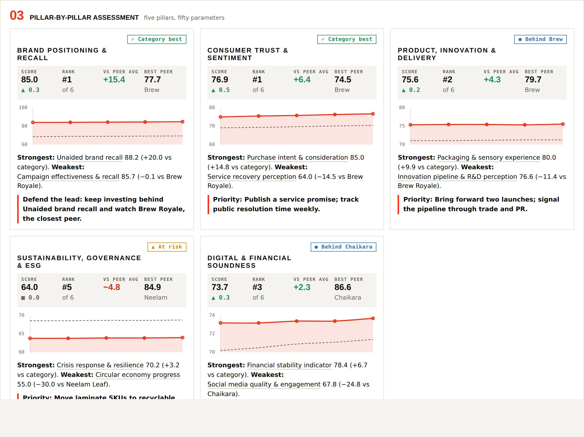 Pillar assessment screen from the fictional MegaBrands sample dashboard